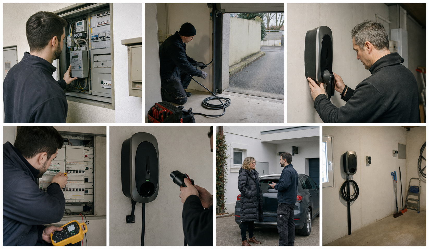 Elektroauto lädt an einer fachgerecht montierten Wallbox bei einem Wohnhaus
