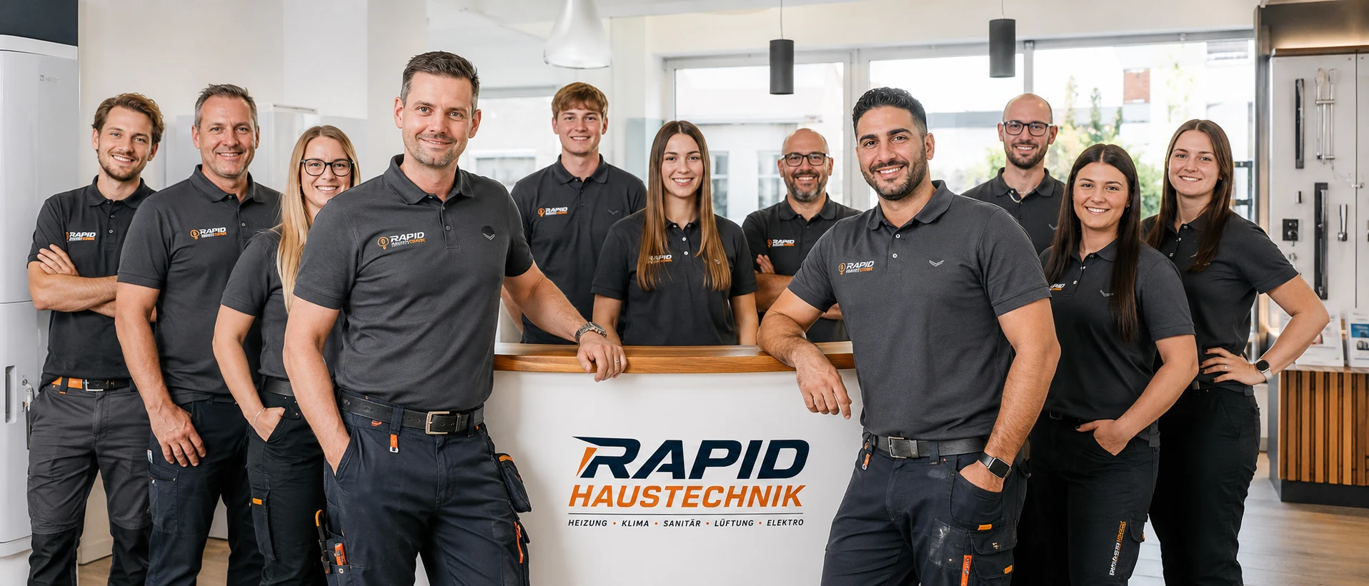 Team von Rapid Haustechnik im Schauraum
